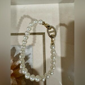 Pearl Designer Inspired Bracelet. Gold plated clasp. Size small.
